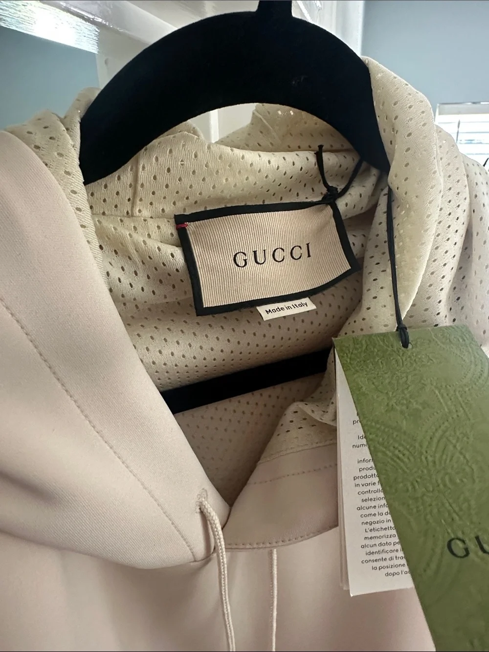 GUCCI Beige Hoodie with Red & Green Shoulder Accents
